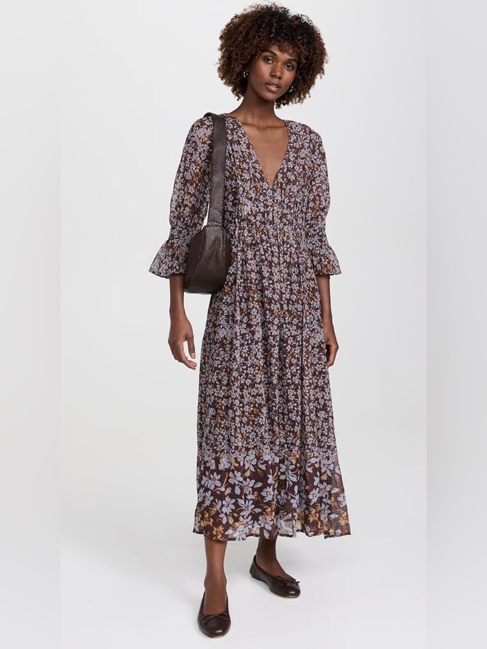 O.p.t Caara Millie Floral V-Neck Long Sleeve Midi Dress- FLAW!